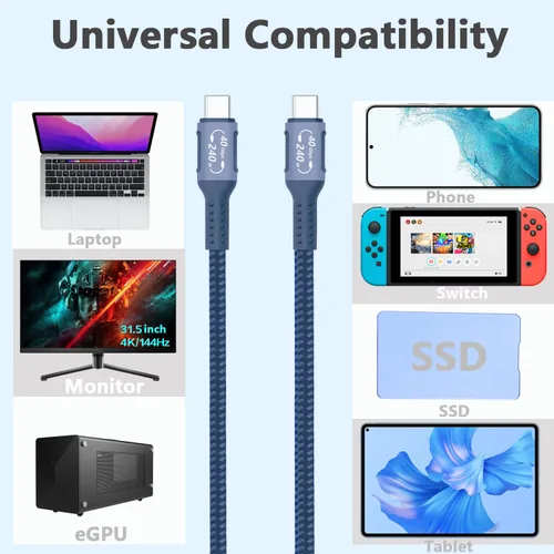Vista 6 de Cable USB 4 para Thunderbolt 4 de 1.0 ft/1 pie, transferencia de datos de 40 Gbps con 240 W y 4K a 144 Hz 5K @ 60 Hz o 8K a 30 Hz, compatible