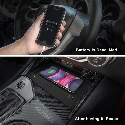 Vista 5 de CarQiWireless Cargador inalámbrico para Nissan Altima 2019-2024 SR/SV/SL, almohadilla de carga inalámbrica para teléfono, organizador de consola