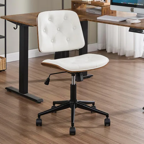 Vista 12 de Silla de escritorio de oficina con ruedas sin brazos, silla de computadora Negro