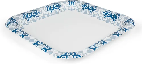 Vista 8 de Glad Platos cuadrados de papel resistentes, a prueba de remojo y resistentes a los cortes, patrón victoriano azul, vajilla desechable