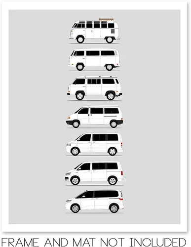 Vista 2 de Custom Car Posters Handmade Poster compatible with Volkswagen VW Transporter Camper Van (Side Profile) Print Art of Westfalia Microbus Kombi Gen