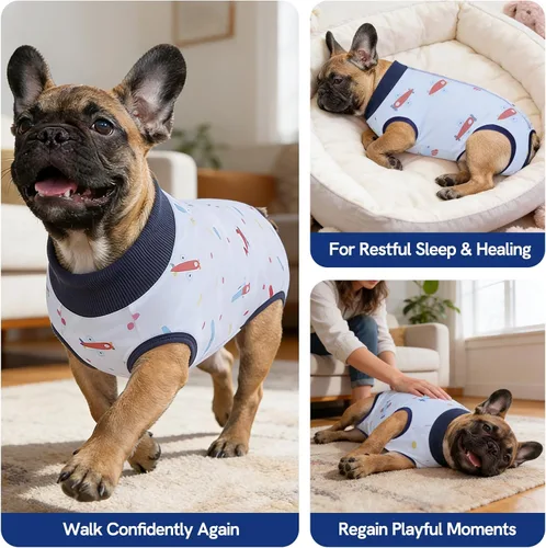 Vista 7 de SAWMONG Traje de recuperación para perros, hembras y machos, transpirable, traje corporal para perro después de una cirugía, esterilización Avión