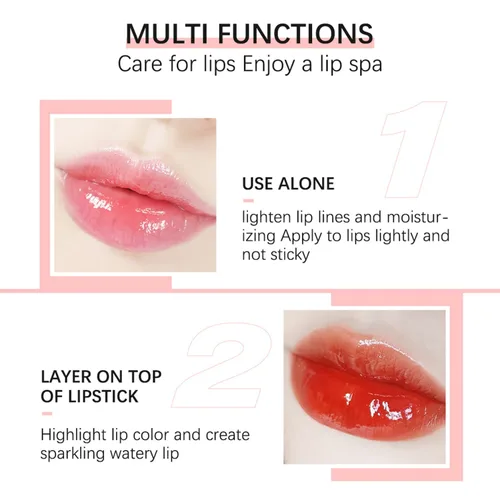Vista 6 de Aceite de brillo labial, aceite hidratante para labios tintado, bálsamo labial transparente, brillo labial voluminoso, aceite labial transparente