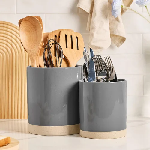 Vista 11 de famiware Milkyway - Soporte para utensilios de cocina para encimera, 7.2 + 5.8 pulgadas, utensilios de cocina de cerámica para encimera, organizador