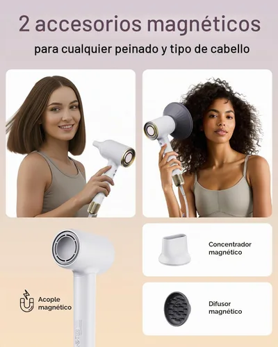 Vista 5 de Mera Bio-Ionic - Secador de pelo para mujer, secado rápido profesional de 1400 W con difusor y concentrador, tecnología de iones negativos