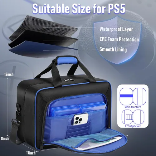 Vista 4 de COMECOI Carrying Case for PS5, Travel Case for PS 5 Protective, Large Capacity Storage Bag Compatible with Playstation 5 Disk Digital Edition