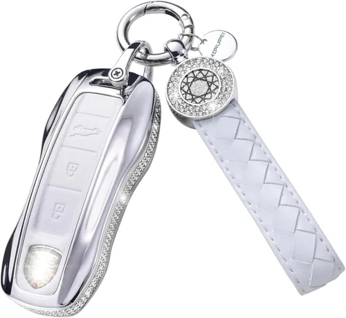Vista 8 de Porsche Key Fob Cover, Leather Crystal Case for Porsche 911 Cayenne Taycan Panamera Remote Key