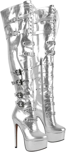 Vista 2 de Richealnana Botas altas hasta la rodilla con plataforma y cordones para mujer