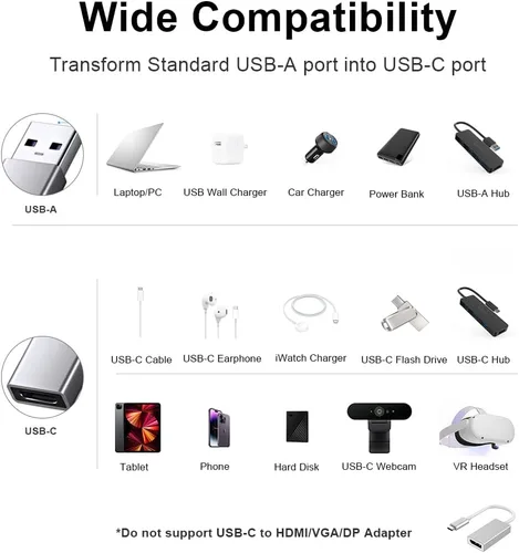 Vista 6 de [10Gbps] Adaptador USB C hembra a USB macho, adaptador USB A a USB C, paquete de 3, sincronización de datos de súper velocidad de un solo lado y 3