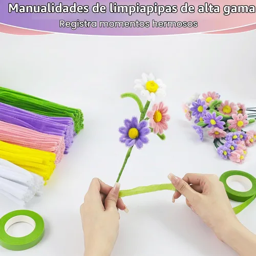 Vista 4 de 400 Pcs Pipe Cleaners Craft for Flowers, 5 Colored Pipe Cleaner Flower Kit Rosa Purpl