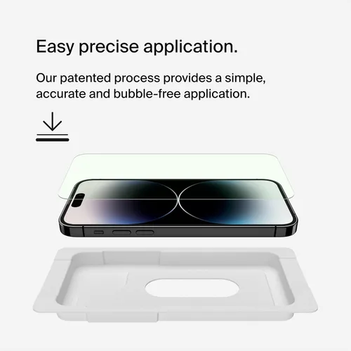 Vista 7 de Belkin ScreenForce UltraGlass Protector de pantalla con filtro de luz azul para iPhone 14 Pro, resistente a los arañazos, protección contra impactos