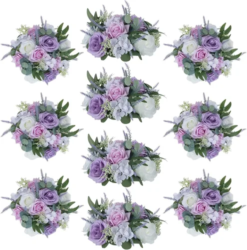 Vista 15 de Centros de mesa de bolas de flores para mesas: rosa de seda carmesí