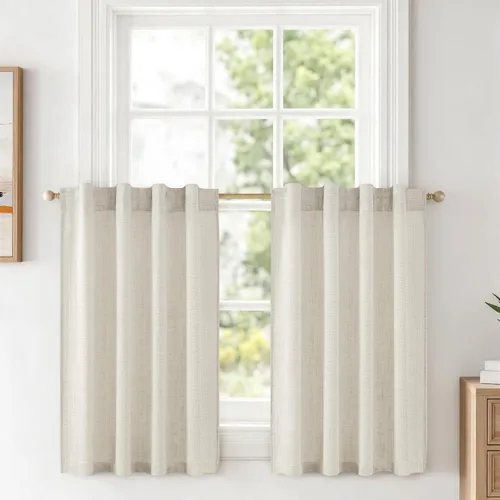 Vista 27 de MIULEE - Cortinas de lino sintético de 96 pulgadas de largo, 2 paneles, cortina semitransparente natural con pestaña trasera, bolsillo para barra