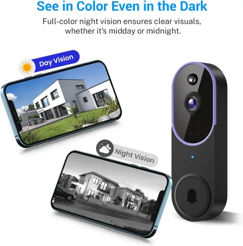 Vista 5 de Cámara de timbre de video inalámbrica de 1080p, detección inteligente de humanos con IA, alimentada por baterías, conversación de dos vías, vista
