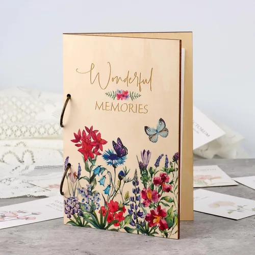 Vista 6 de Giiffu - Libro organizador de tarjetas de felicitación, carpeta de madera para tarjetas de felicitación Álbum de recuerdo de tarjeta de cumpleaños