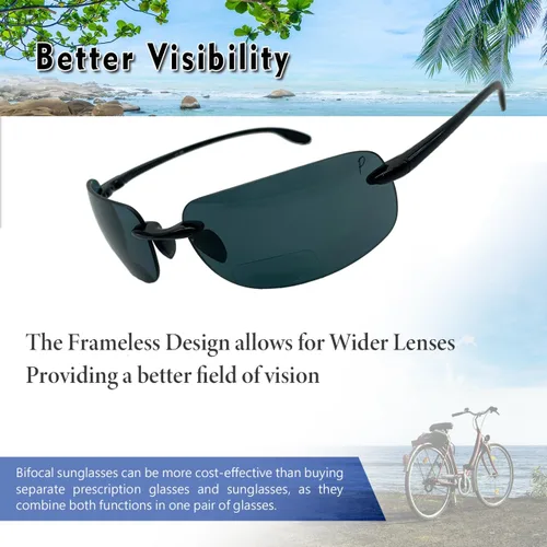 Vista 4 de XII WY - Gafas de sol bifocales unisex sin montura con lentes polarizadas UV400 protección deportiva para hombres y mujeres