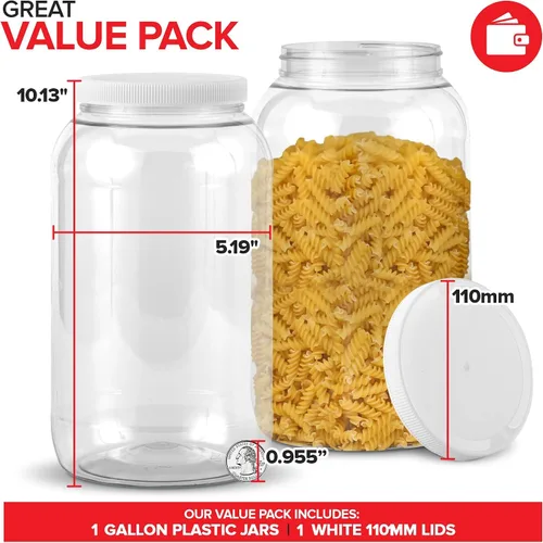 Vista 2 de Stock Your Home Tarros de plástico transparente de 1 galón con tapas (paquete de 1) tarro grande de boca ancha de 128 onzas con tapa, recipiente