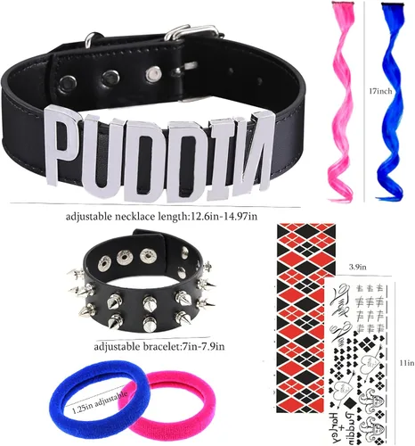 Vista 6 de LAKIYOYO Puddin Choker Necklace Rivets bracelet for Women Leather Choker Necklace for Women Halloween Cosplay Costume Jewelry Set