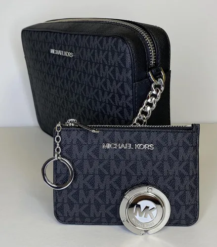 Vista 3 de Michael Kors Bolso cruzado Jet Set para mujer Signature Mk Negro