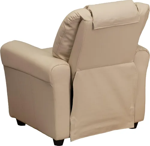 Vista 6 de EMMA + OLIVER Sillón reclinable infantil de vinilo beige con portavasos y reposacabezas