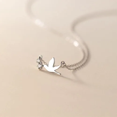 Vista 5 de Collar con dije de cristal de pájaro de paloma, de plata de ley para mujeres y niñas, collar de cadena con dije de golondrina de hammingbir