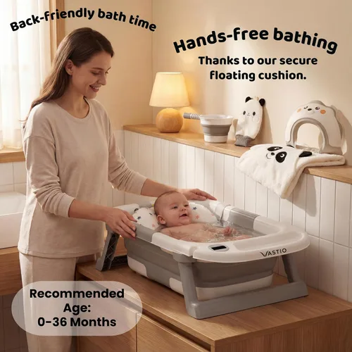 Vista 3 de VASTIO™ Juego de Bañera Plegable 6 en 1 para Bebé – Bañera de Baño Plegable para Recién Nacidos a Niños Pequeños, Juego de Baño Portátil para Bebés