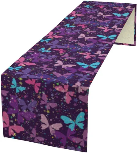Vista 16 de Camino de mesa de mariposa, acuarela púrpura con mariposas de ensueño, camino de mesa para el hogar, interior, exterior, cocina, fiesta, decoración