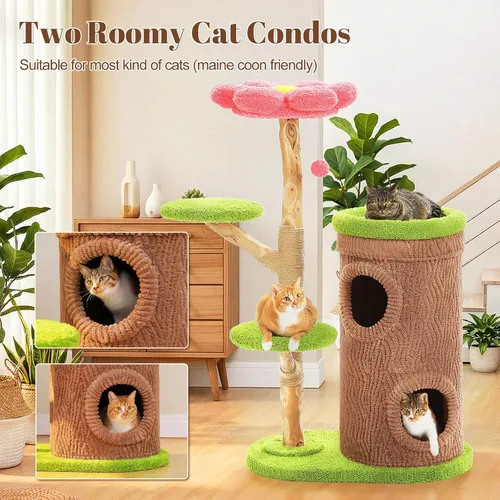 Vista 4 de PETEPELA Moderno árbol para gatos de interior grande para adultos con perca de flores, torre de flores para gatos de 53.5 pulgadas con poste