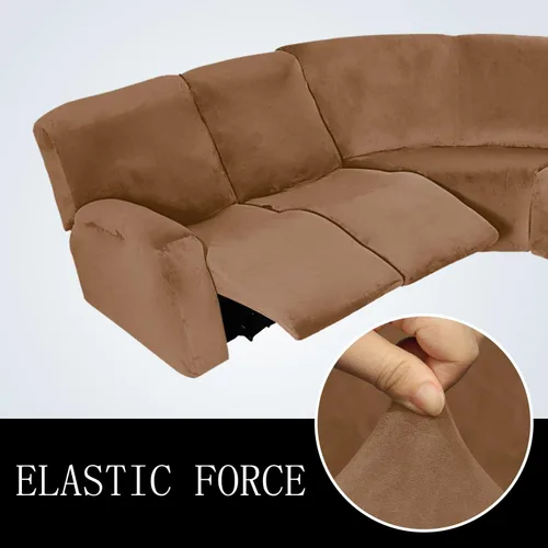 Vista 4 de Funda elástica de terciopelo en forma de L para sofá esquinero, 7 piezas, fundas de sofá esquinero para sofá seccional, fundas de sofá reclinables