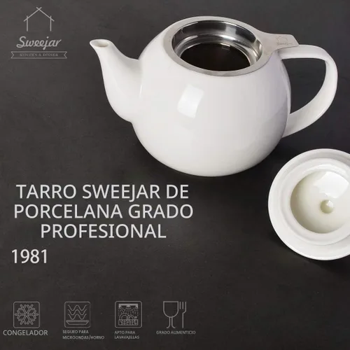 Vista 4 de Sweejar - Tetera de cerámica, tetera de porcelana de 30 onzas con infusor Azul