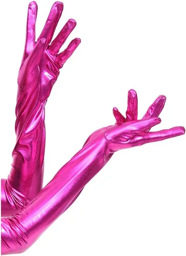 Vista 3 de DreamHigh Guantes de dedo para cosplay de satén metálico de 17 pulgadas de largo para mujer