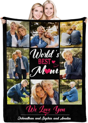 Vista 26 de Youltar Regalos personalizados para el día de la madre para mamá, manta de fotos personalizada de hija e hijo, 6 collages de fotos de 30 x 40