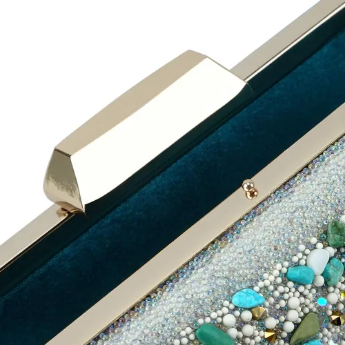 Vista 5 de Bolso de mano brillante para mujer, elegante, con purpurina, para boda, fiesta, graduación, color azul, Azul