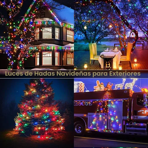 Vista 9 de Luces de Hadas LED de 132 Pies con 400 LED Enchufables, Luces de Navidad para Exteriores Impermeables, Luces Centelleantes con Temporizador, 8 Modos