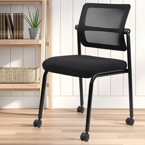 Vista 2 de CLATINA Silla de oficina apilable sin brazos con ruedas, sillas apilables de malla para recepción de invitados con respaldo ajustable para sala