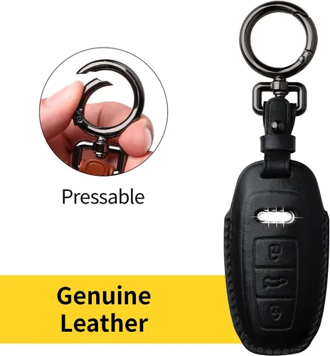 Vista 5 de Tukellen Funda de Cuero para Llavero de Audi con Cadena de Llaves, Protector de Funda de Cuero Compatible con Llavero Inteligente sin Llave 2019