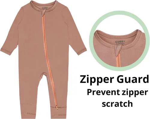 Vista 2 de GUISBY Mamelucos sin pies para bebé, pijamas de rayón con cremallera de 2 vías con pijama de manga larga Rosa claro