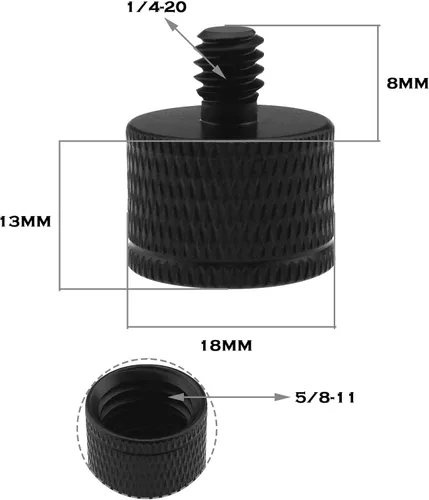 Vista 4 de Create idea 2 piezas 5/8 "-11 hembra a 1/4"-20 macho reductor de tornillo de aleación de aluminio adaptador de tornillos accesorios para cámara web