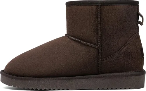 Vista 2 de DREAM PAIRS Botas de nieve clásicas de invierno para mujer, color marrón, marrón, gris, con forro de piel sintética