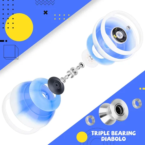 Vista 4 de CHEE MONG MD01 Yoyo chino para niños y adultos, diábolo profesional de triple rodamiento, juguete Diábolo Yoyo de 5 pulgadas con 2 varillas