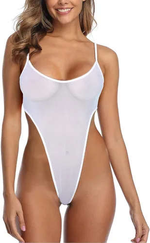 Vista 2 de RTRDE Conjunto de lencería para mujer, lencería ajustada de cintura alta, malla transparente, encaje lencería para mujer