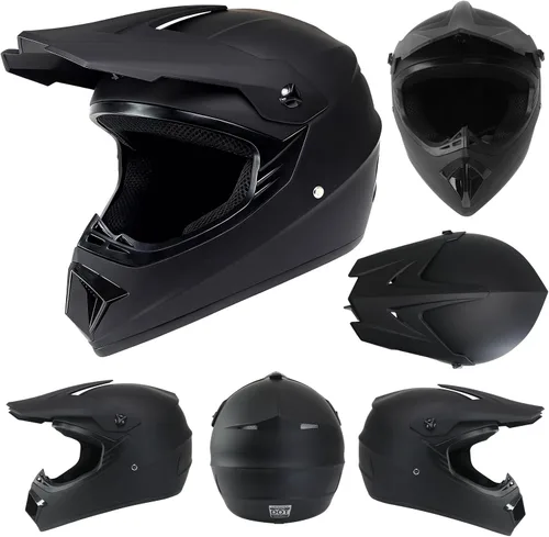 Vista 2 de Casco de motocross para niños jóvenes, casco de motocicleta todoterreno con (gafas, guantes, máscara), juego de 4 piezas, casco de cara completa