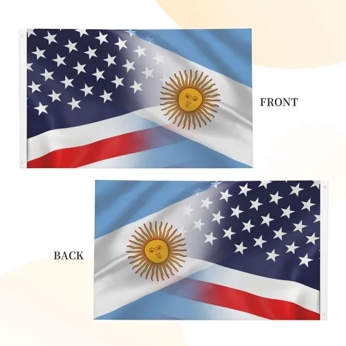 Vista 3 de Bandera de Argentina y Estados Unidos de 3 x 5 pies, color vivo y resistente a la decoloración UV, banderas de Argentina y Estados Unidos