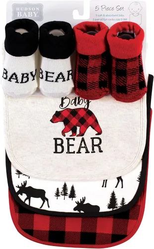 Vista 204 de Hudson Baby Conjunto de babero y calcetines unisex de algodón para bebé