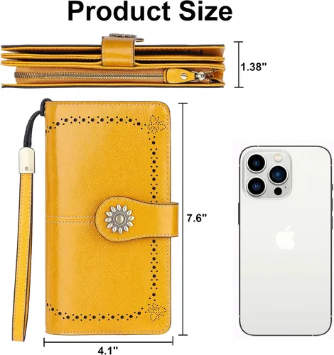 Vista 6 de Lavemi - Cartera de piel con bloqueo RFID para mujer, de gran capacidad, para llevarla a la muñeca