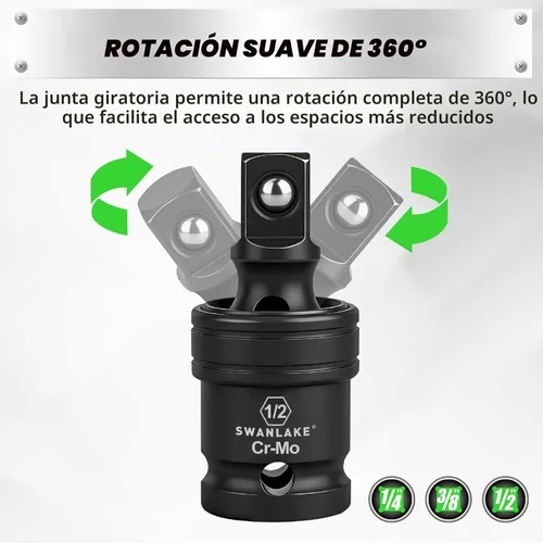 Vista 3 de Juego de adaptadores giratorios de impacto de 7 piezas, 1/4" 3/8" 1/2" Drive Universal Joint Socket Set CR-MO Steel, reductor de enchufes de junta