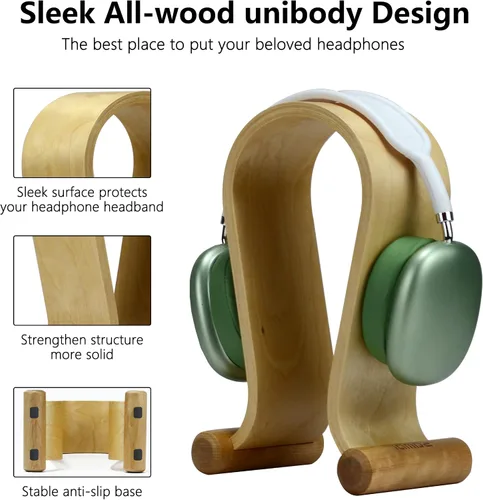 Vista 3 de Soporte De Auriculares De Cuero Soporte De Auriculares Soporte Para Auriculares Universal Gaming Headset Holder - Abedul