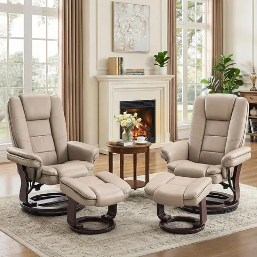 Vista 16 de Sillón reclinable giratorio con sofá reclinable otomano, reposapiés, juego Beige