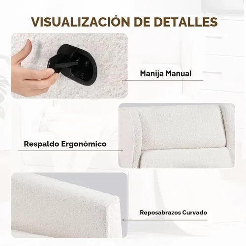 Vista 6 de COMHOMA Mecedora para Cuarto de Bebé Teddy Tapizada Mecedora Giratoria Reclinable Manual Deslizante Silla Reclinable para Sala de Estar Dormitorio