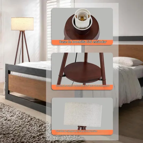 Vista 7 de Lámpara de pie con trípode de madera Baobab Tree Park BTP para sala de estar, bombilla LED de 3 temperaturas de color incluida, lámpara de pie